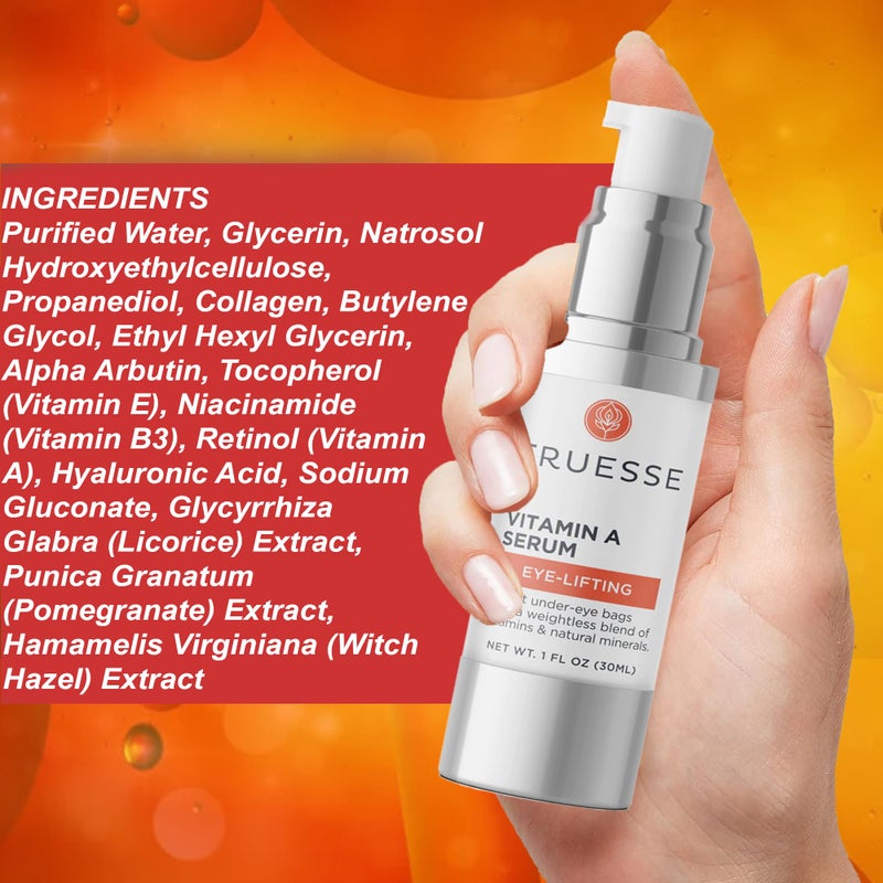 TRUESSE Ayurvedic Vitamin A Serum â€“ Natural Retinol for Firm Bright Skin - Reduces Under Eye Bags â€“ Hyaluronic Acid for Hydration - Image 5