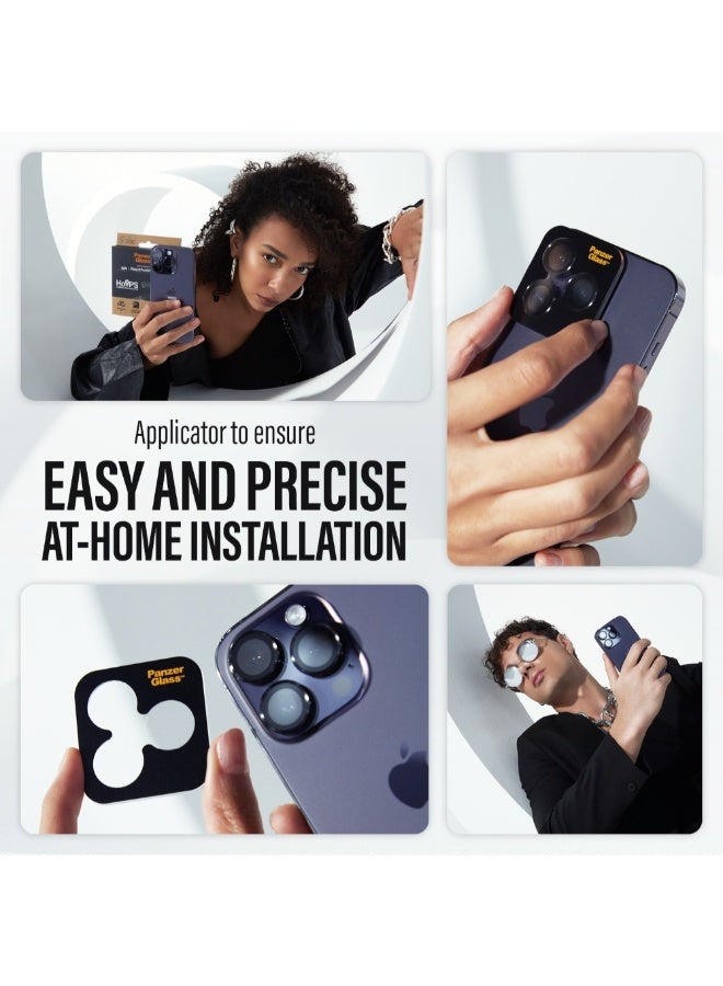 PanzerGlass حامي عدسة الكاميرا هووبز لآيفون 15 برو / 15 برو ماكس - مقاوم للصدمات، مقاوم للخدوش، مضاد لبصمات الأصابع، بدون تشويه للصورة، سهل التركيب - تيتانيوم طبيعي - Image 3