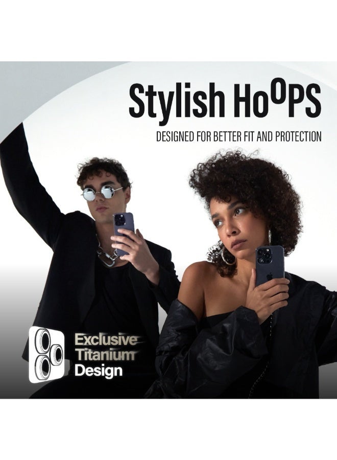 PanzerGlass حامي عدسة الكاميرا هووبز لآيفون 15 برو / 15 برو ماكس - مقاوم للصدمات، مقاوم للخدوش، مضاد لبصمات الأصابع، بدون تشويه للصورة، سهل التركيب - تيتانيوم طبيعي - Image 2