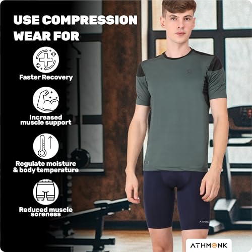 Athmonk 4-Way Lycra Compression Shorts for Men | Tight Skin Fit, Non Padded | Cycling Running Workout Gym Cricket Football Sports | Tummy Tuck Recovery Muscle Support | Quick Dry Anti-Chafe, Navy,M - Image 2
