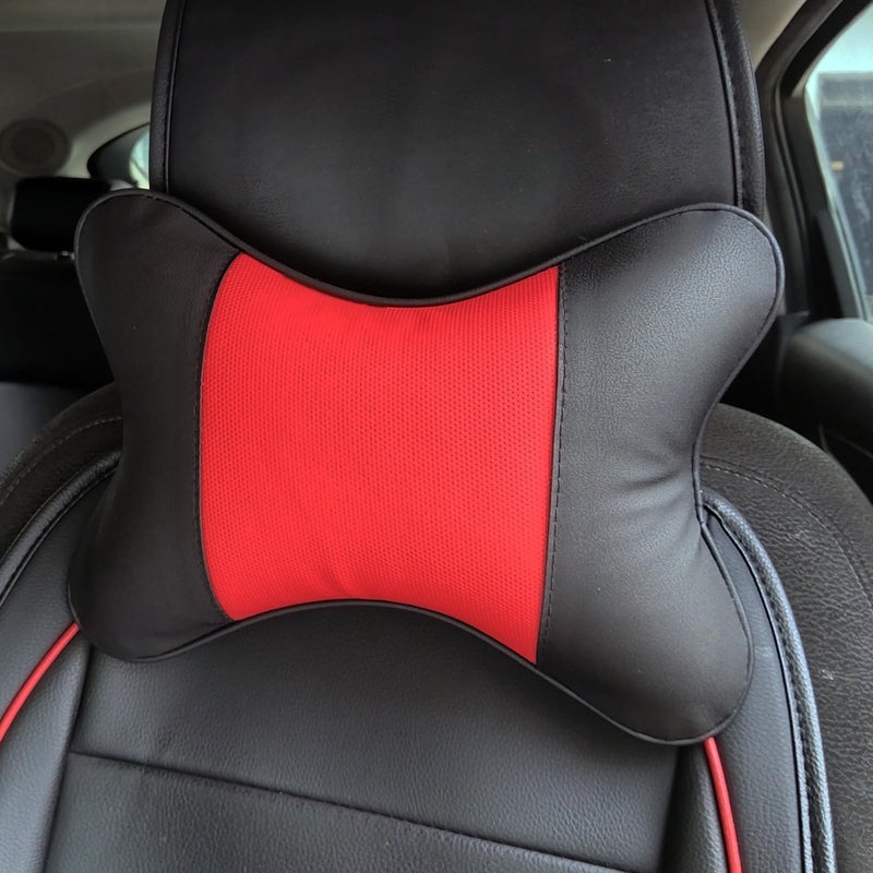 yuhuru Car Neck Pillows Both Side Pu Leather 2pieces Pack Headrest Fit for Most Cars Filled Fiber Universal Car Pillow (Black&Red) - Image 2