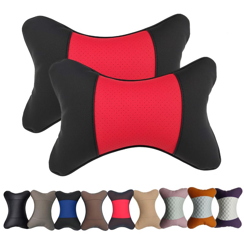 yuhuru Car Neck Pillows Both Side Pu Leather 2pieces Pack Headrest Fit for Most Cars Filled Fiber Universal Car Pillow (Black&Red) - Image 1