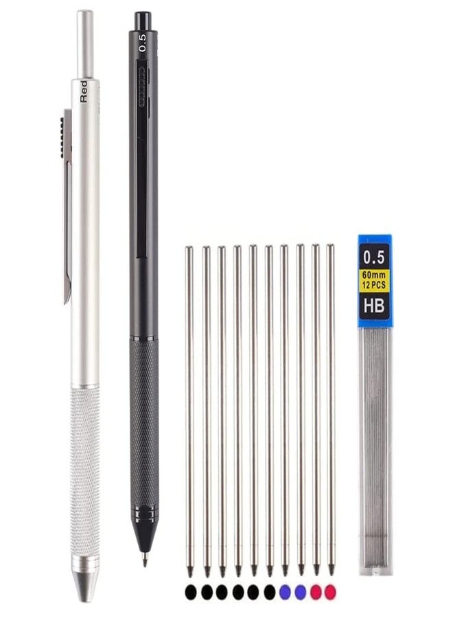 Ipienlee 4 in 1 Multifunctional Pens Multicolor Pen 0.7mm 3-color Ballpoint Pen and 0.5mm Mechanical Pencil in One Pen Contain 2 Pens and 10 Ballpoint Pen Refills and 1 Pack Pencil Refill - Image 1
