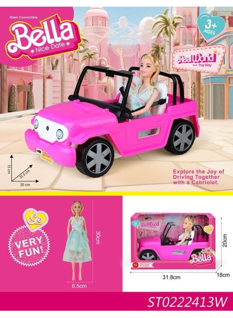 Bella Convertible Doll Playset - Stylish Pink Car with 12-inch Doll for Kids Ages 3+ - Fun and Imaginative Pretend Play Toy - Image 2