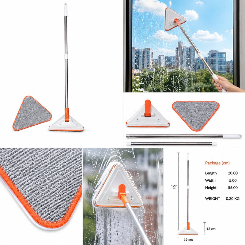 Group Tiger Triangular Microfiber Cleaning Mop with Telescopic Handle and 360 Degree Rotating Head - 17-1 - Image 5