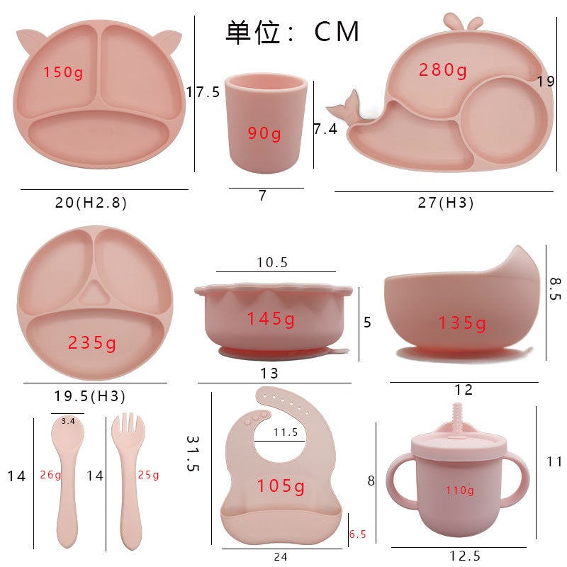 Baby Silicone Tableware Suit Food Grade Silicone Bowl Bib Non-Slip Integrated Food Supplementary Dinner Plate Fork Spoon - Image 3