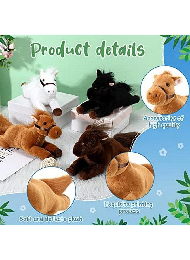 Skylety 4 Pcs Stuffed Horse Toy 8 Inch Horse Plush Stuffed Animals Cute Plush Assorted Toy Brown Animals Gifts Party Favors Supplies Decoration(Lying Style) - Image 3