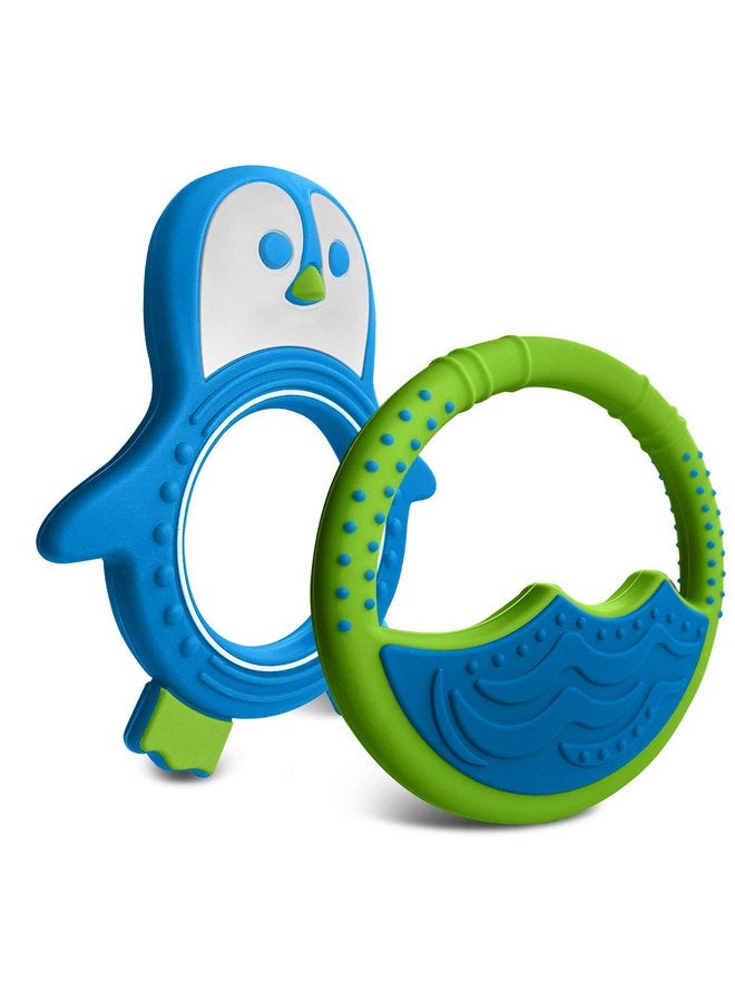 SPERRIC Baby Teething Toys for Newborn, Infants 0-6 Months Silicone Teethers for Babies 6-12 Months BPA Free (Penguin - Blue & Green) - Image 1