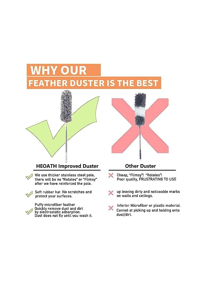 PROMASS 1pcs Feather Duster, Improved Long Pole Duster (108 inches), Microfiber Bendable Head & Scratch-Resistant Hat for Clean home, Ceiling Fan, High Ceiling, Blinds, Furniture & Car - Image 4