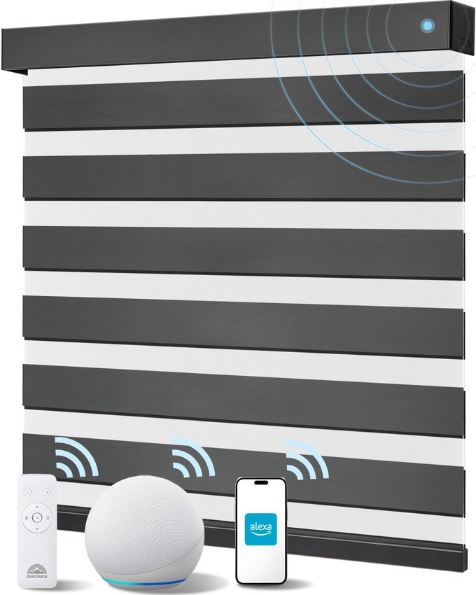 SMART ZEBRA BLINDS FOR WINDOWS ALEXA MOTORIZED BLINDS WITH REMOTE CONTROL AUTOMATIC ELECTRIC POWER ZEBRA SHADES FOR INDOOR WINDOWS 23 W X 72 H WHITE
