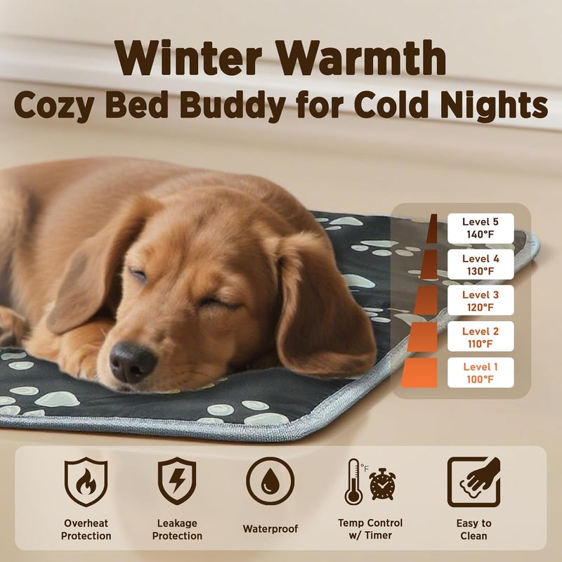 furrybaby Pet Heating Pad, Waterproof Dog Heating Pad Mat for Cat with Durable Anti-Bite Tube Indoor for Puppies Dogs Cats (1 Pack Black, Round 12in, Temp Adjustable) - Image 2