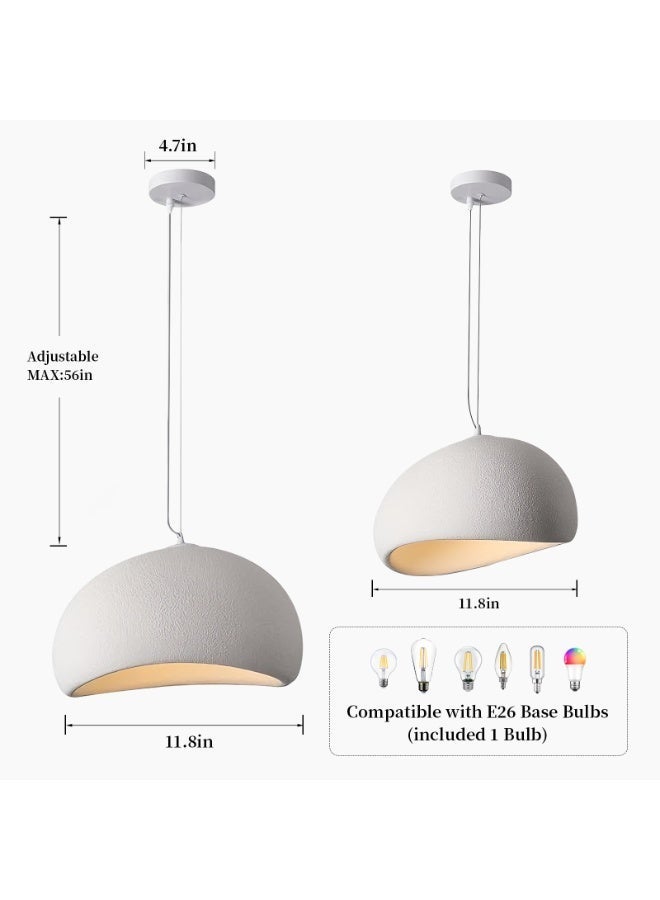 Retro Pendant Light - Beige Textured Pendant Light - Kitchen Pendant Light - Height Adjustable, Includes LED Bulb, Eye-Friendly Anti-Glare, High-Density Polystyrene and Resin Shade, Suitable for Dining Room/Living Room/Kitchen Island/Bedroom/Mosque. - Image 3