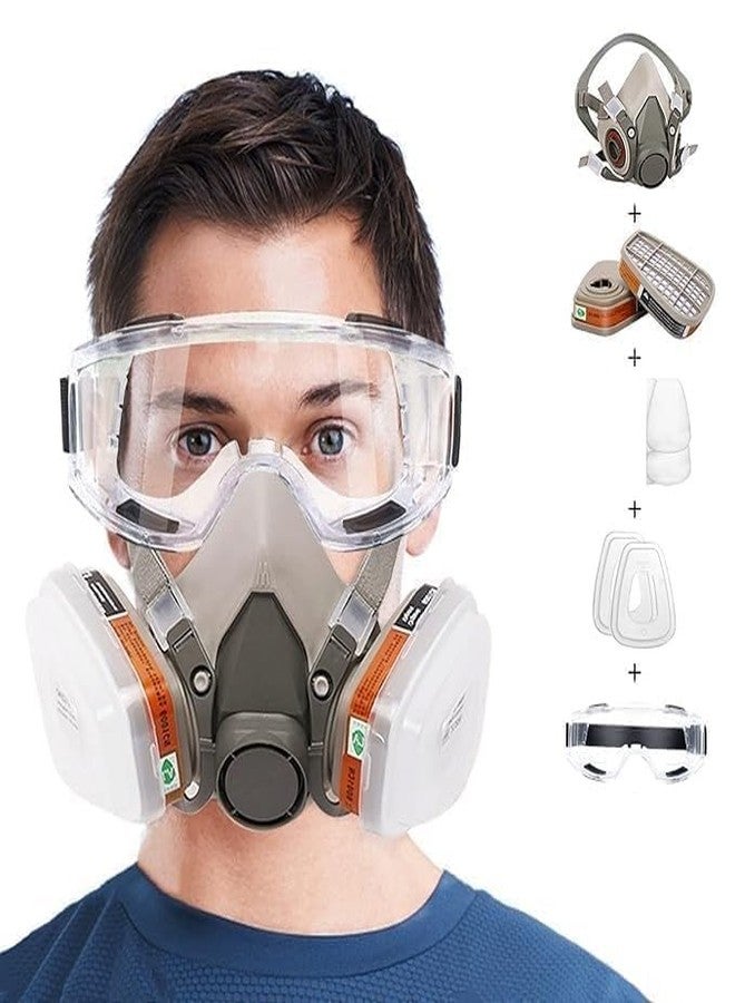 ISTARA Half Facepiece Reusable Respirator 6200, Dual Airline Supplied Air Compatible, Comfortable Design, Reusable & Breathable Design, Protect with Airborne Particles (With Goggles) - Image 1