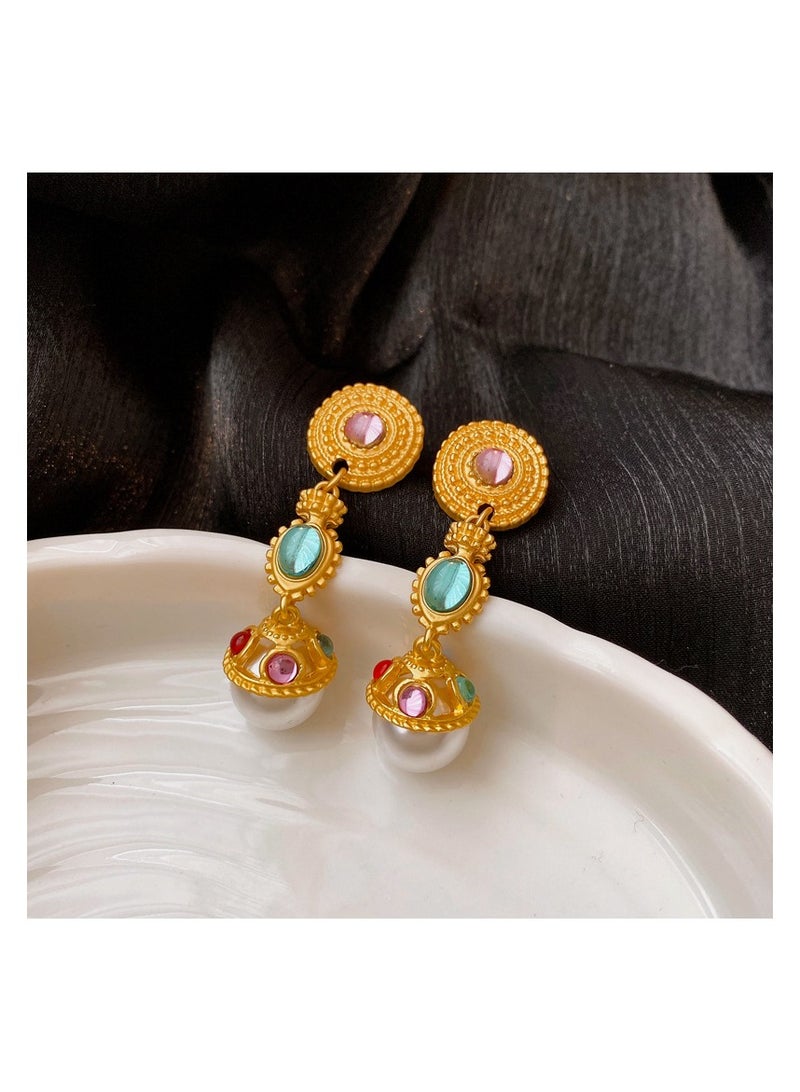 YOJO 925 Sterling Silver Needle Medal Immitation Pearl Round Zirconia Blue Dangle Earrings For Women and Girls Fashion,Comes with A Gift Box Everyday Jewelry  - Image 3
