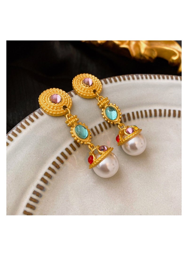 YOJO 925 Sterling Silver Needle Medal Immitation Pearl Round Zirconia Blue Dangle Earrings For Women and Girls Fashion,Comes with A Gift Box Everyday Jewelry  - Image 4