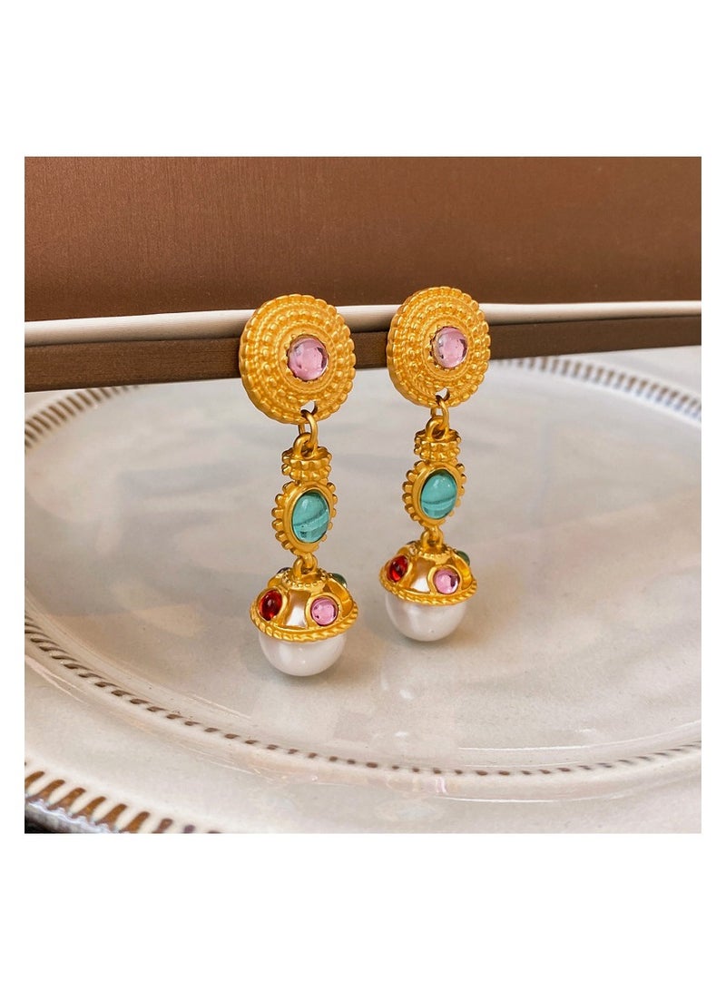 YOJO 925 Sterling Silver Needle Medal Immitation Pearl Round Zirconia Blue Dangle Earrings For Women and Girls Fashion,Comes with A Gift Box Everyday Jewelry  - Image 2