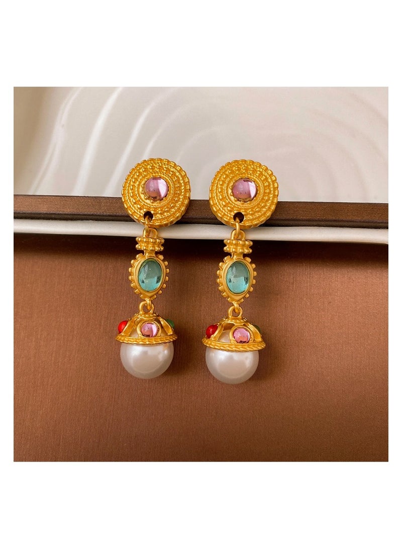 YOJO 925 Sterling Silver Needle Medal Immitation Pearl Round Zirconia Blue Dangle Earrings For Women and Girls Fashion,Comes with A Gift Box Everyday Jewelry  - Image 5