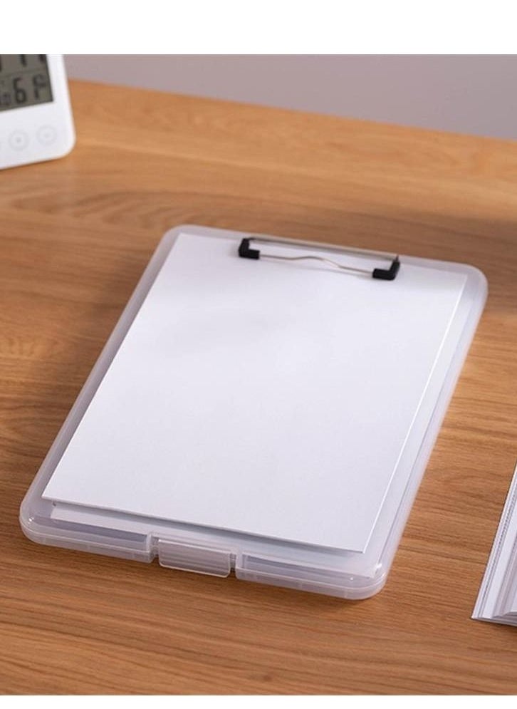 Generic - Plastic Portable Clipboard Writing Pad Board with Pen Holder, A4 Size Paper Clipboard Storage Box, Exam Clipboard for Girls Boys Kids Student - Image 1