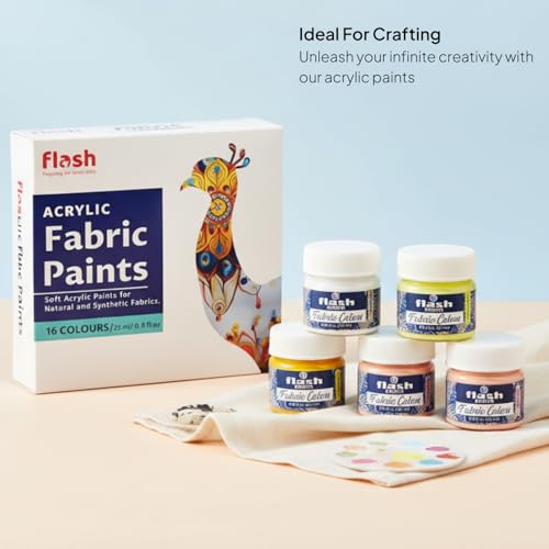 Flash Fabric Color Paint | 25 ml, 7 fl oz Each | High Pigment Strength | Non Fading | Indoor/Outdoor | Non Toxic | Multi-Surface Paint | Made in India (Set of 16-Multicolor) - Image 4
