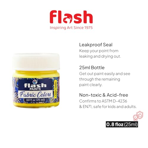 Flash Fabric Color Paint | 25 ml, 7 fl oz Each | High Pigment Strength | Non Fading | Indoor/Outdoor | Non Toxic | Multi-Surface Paint | Made in India (Set of 16-Multicolor) - Image 5