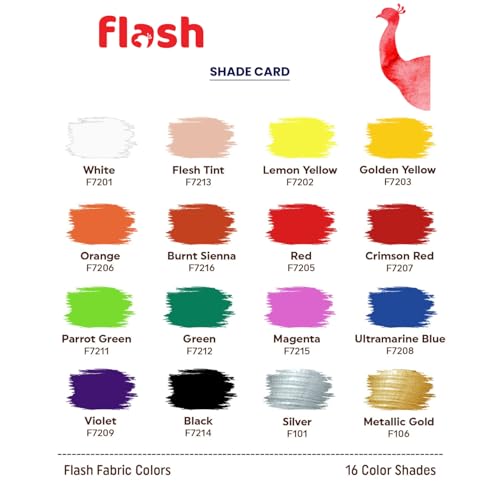 Flash Fabric Color Paint | 25 ml, 7 fl oz Each | High Pigment Strength | Non Fading | Indoor/Outdoor | Non Toxic | Multi-Surface Paint | Made in India (Set of 16-Multicolor) - Image 3