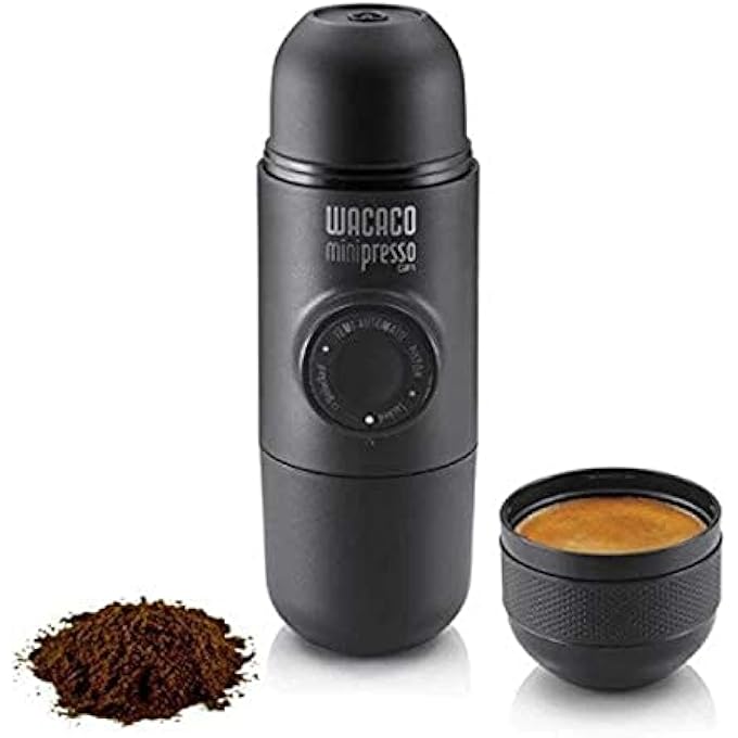 واكاكو ماكينة صنع قهوة إسبريسو صغيرة محمولة تعمل يدويًا من Minipresso Gr، ماكينة قهوة مطحونة صغيرة جدًا للسفر والتخييم والمكتب، لون أسود - Image 1