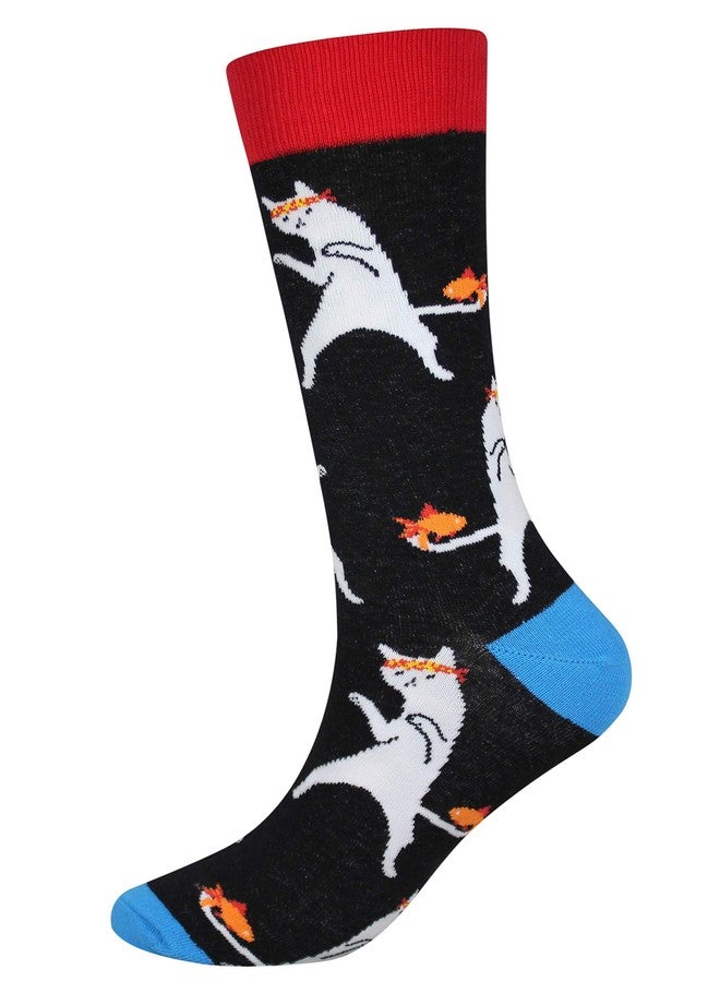 Cansok Men's 4 Packs Cat Socks Gift Fun Crazy Novelty Dress Crew Socks (Music Guitar Dancing Cat) - Image 5