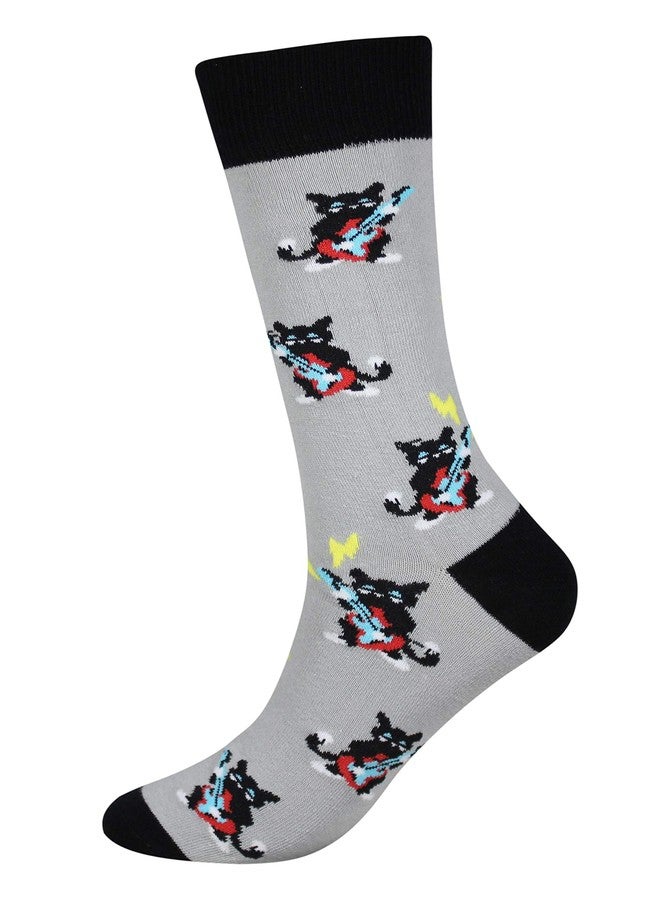 Cansok Men's 4 Packs Cat Socks Gift Fun Crazy Novelty Dress Crew Socks (Music Guitar Dancing Cat) - Image 4