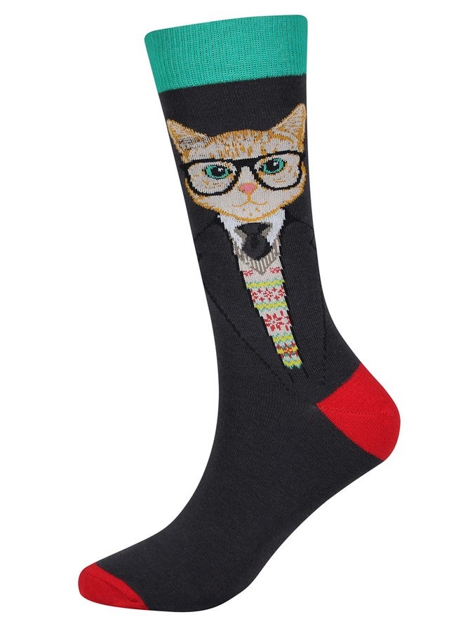 Cansok Men's 4 Packs Cat Socks Gift Fun Crazy Novelty Dress Crew Socks (Music Guitar Dancing Cat) - Image 3