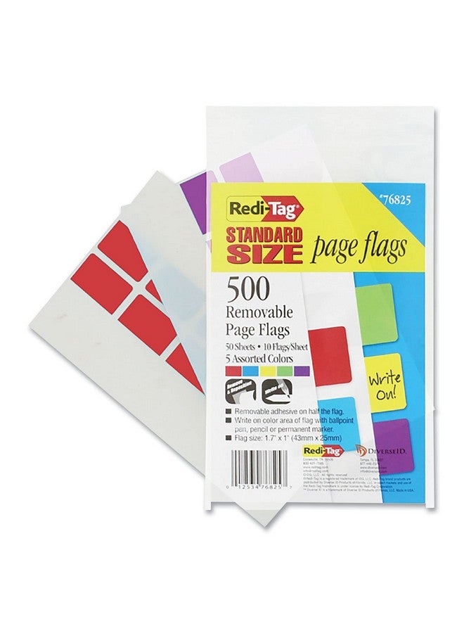 Redi-Tag 76825 Standard Page Flags, Removable, 1 X 1-11/16, Assorted Colors, 500 Per Pack