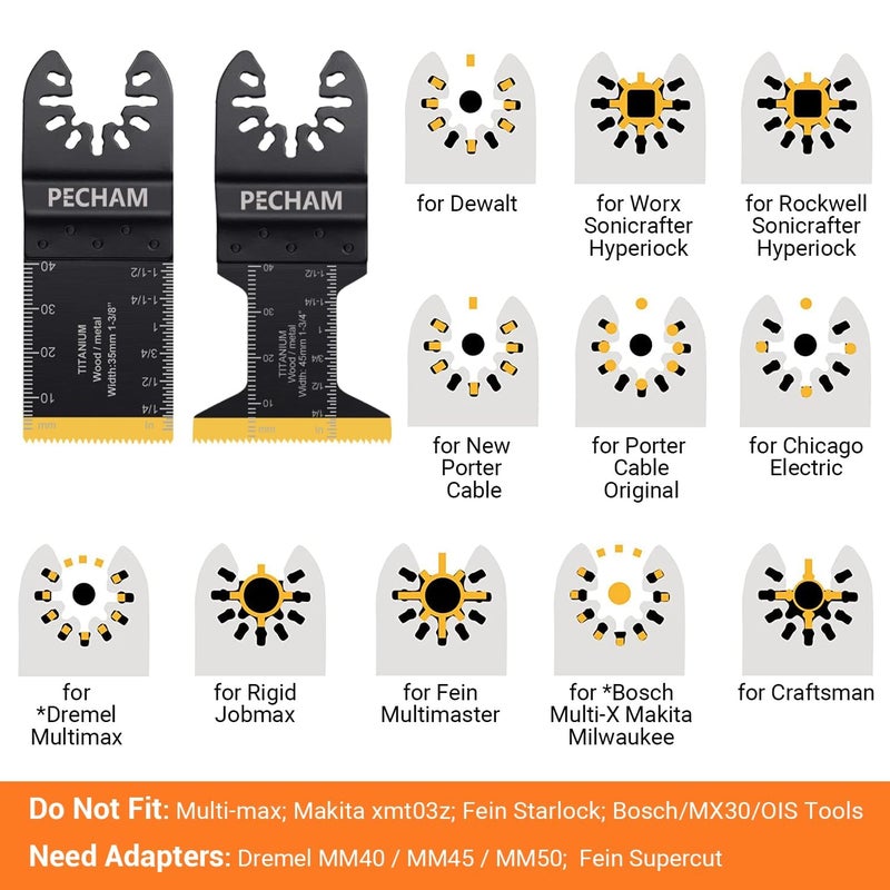 PECHAM 50PCS Titanium Oscillating Tool Blades, Universal Oscillating Multitool Blades Metal Cutting Quick Release for Hard Material Metal Nails Wood Plastic Fit Dewalt Rockwell Milwaukee Makita Bosch - Image 4