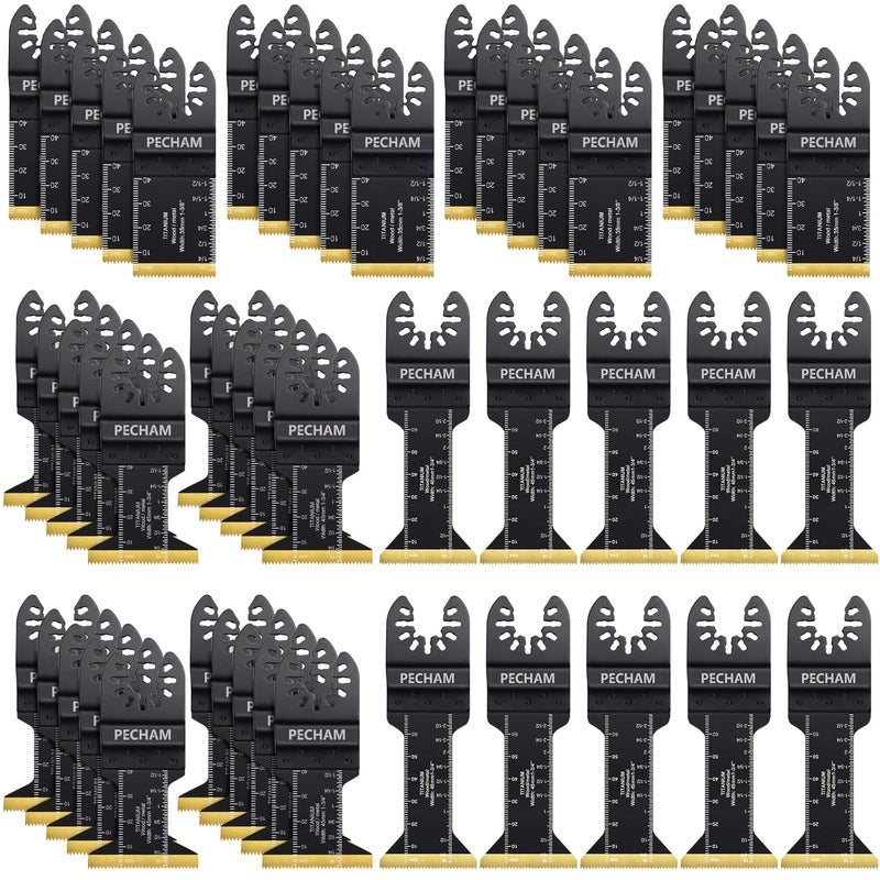 PECHAM 50PCS Titanium Oscillating Tool Blades, Universal Oscillating Multitool Blades Metal Cutting Quick Release for Hard Material Metal Nails Wood Plastic Fit Dewalt Rockwell Milwaukee Makita Bosch - Image 1