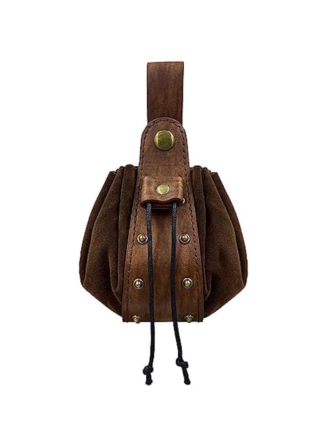 Vintage Medieval Faux Leather Drawstring Pouch, Middle Ages Portable Coin Purse, Rivets Belt Pouch Dice Bag For LARP Ren Faire  - Image 1