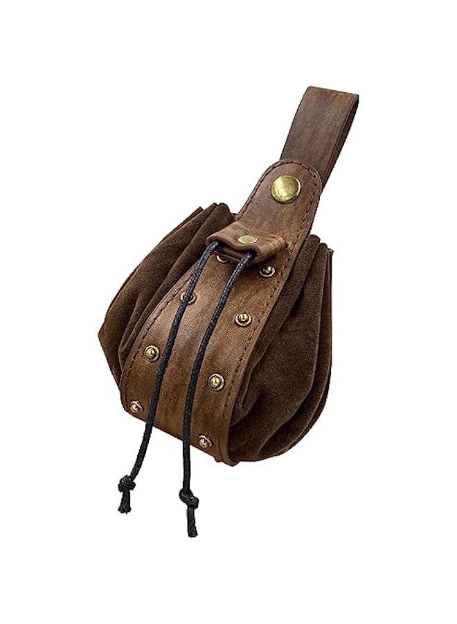 Vintage Medieval Faux Leather Drawstring Pouch, Middle Ages Portable Coin Purse, Rivets Belt Pouch Dice Bag For LARP Ren Faire  - Image 3