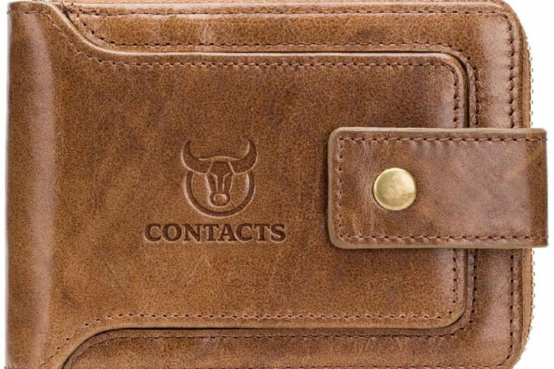Contacts Men's Genuine Leather Wallet | RFID Blocking Zip Around Bifold Wallet for Men | Up to 11 Card Slots Including 1 ID Window and 2 Bill compartments (Beige) - Image 1