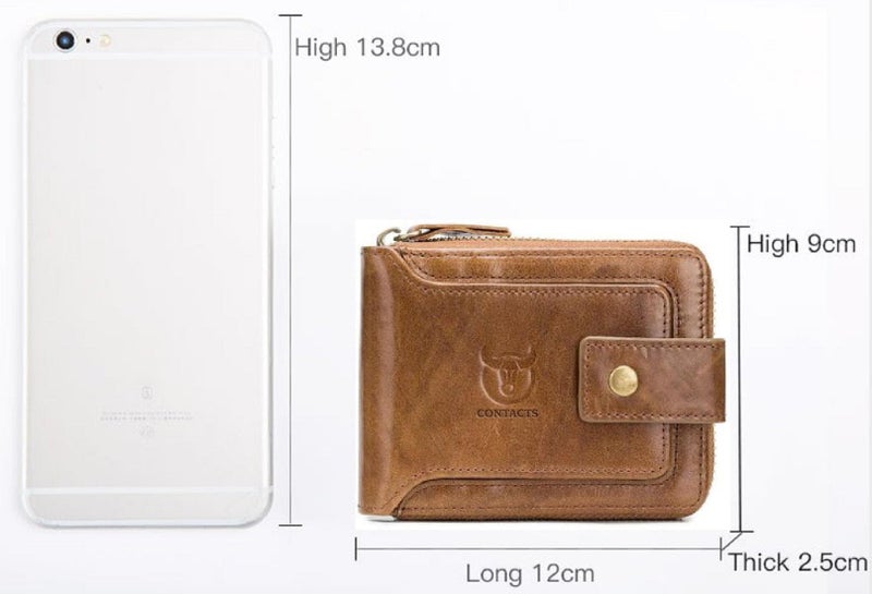 Contacts Men's Genuine Leather Wallet | RFID Blocking Zip Around Bifold Wallet for Men | Up to 11 Card Slots Including 1 ID Window and 2 Bill compartments (Beige) - Image 5