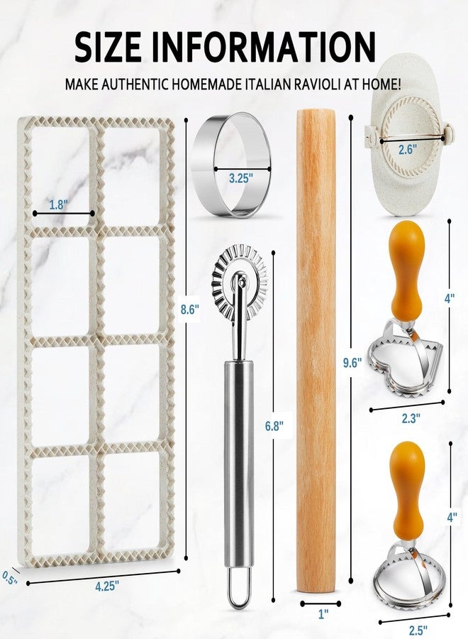 MUMSUNG Ravioli Maker Press, Ravioli Stamp Maker - Heart Round Squares - 1.85" Squares Ravioli Stamp Maker Cutter with Wood Rolling Pin, 2.6" Empanada Maker Press Kit and Ravioli Wheel, Makes 8 Ravioli - Image 3