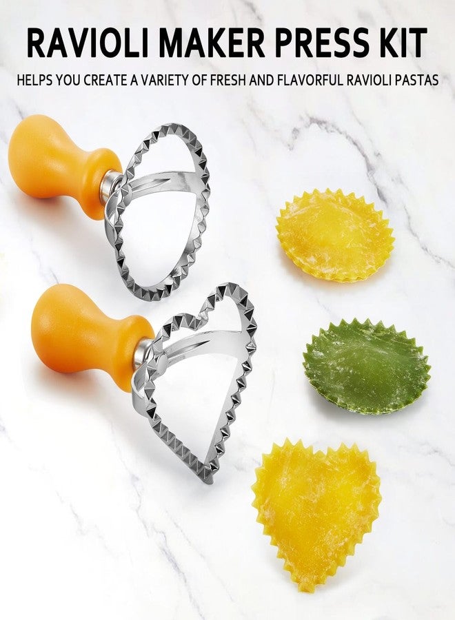 MUMSUNG Ravioli Maker Press, Ravioli Stamp Maker - Heart Round Squares - 1.85" Squares Ravioli Stamp Maker Cutter with Wood Rolling Pin, 2.6" Empanada Maker Press Kit and Ravioli Wheel, Makes 8 Ravioli - Image 5