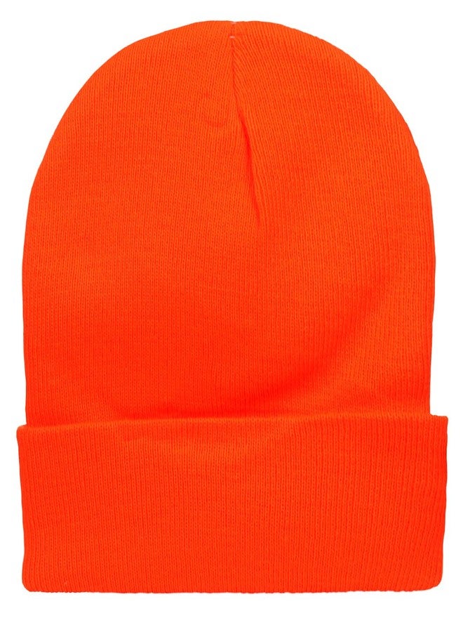 Cap911 Unisex Plain 12 inch Long Beanie - Many Colors Neon Orange - Image 1