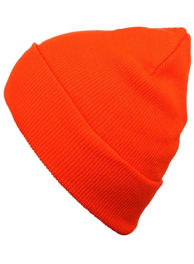 Cap911 Unisex Plain 12 inch Long Beanie - Many Colors Neon Orange - Image 3