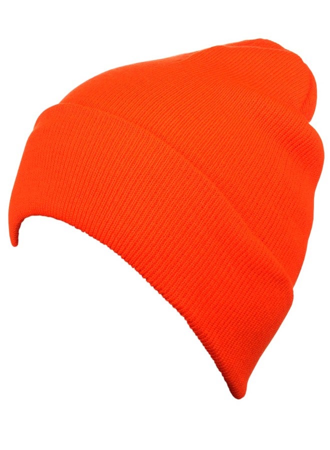 Cap911 Unisex Plain 12 inch Long Beanie - Many Colors Neon Orange - Image 2