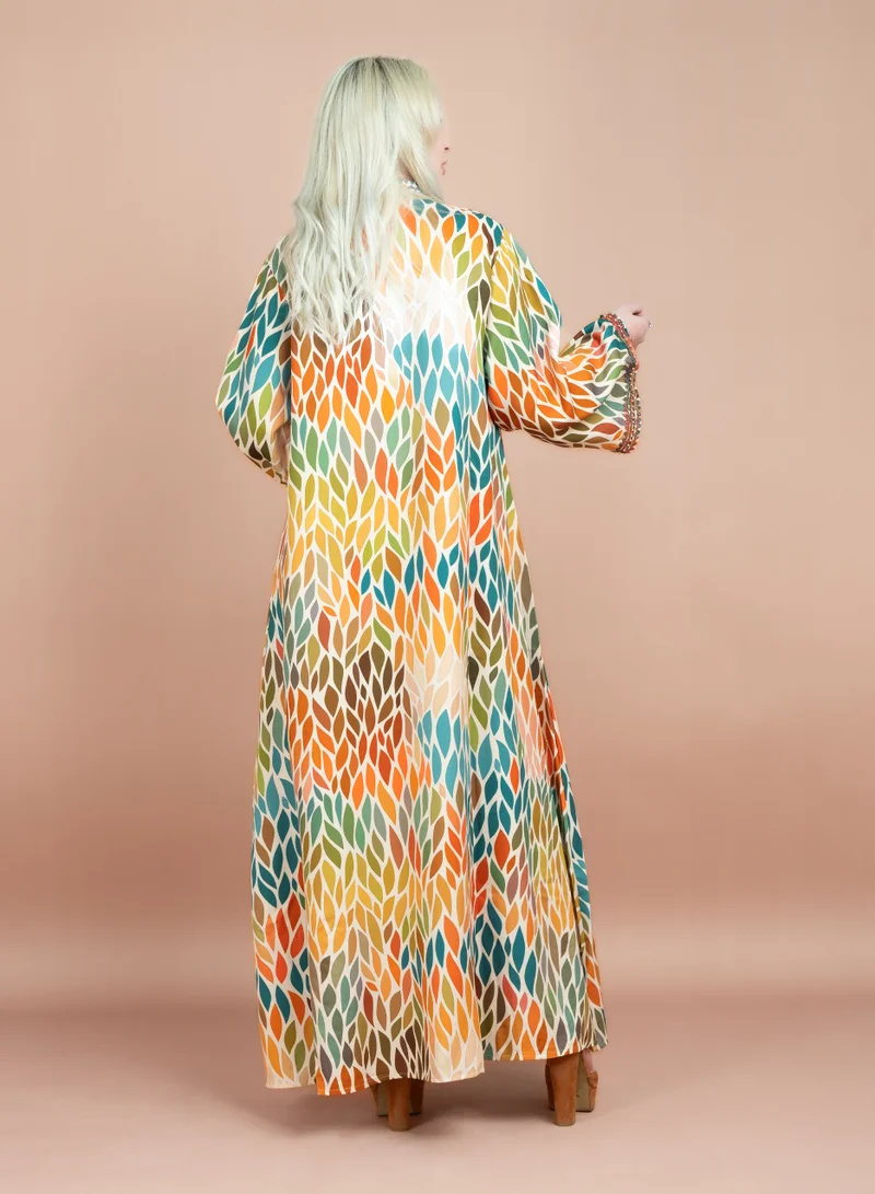 IKKXA Mandarin Collar Embroidered Jalabiya CJ1059 Beige