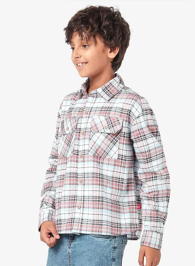 Bonkids Boy's Blue 100% Cotton Printed Regular Fit Shirt