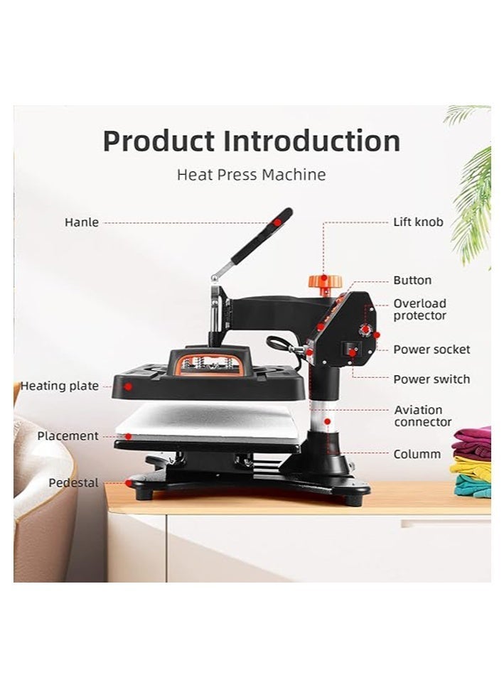 آلة ضغط حراري متعددة الوظائف 11 في 1 - 29×38 سم للطباعة الرقمية على القمصان والأكواب والقبعات والأطباق - Image 4