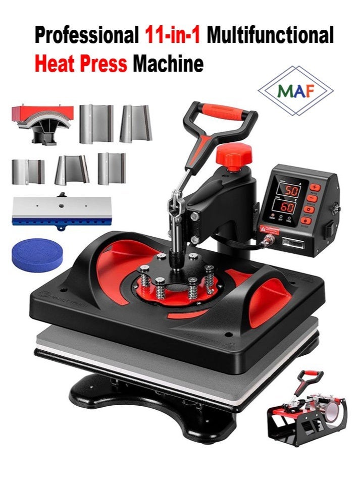 آلة ضغط حراري متعددة الوظائف 11 في 1 - 29×38 سم للطباعة الرقمية على القمصان والأكواب والقبعات والأطباق - Image 1