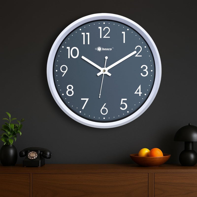 Bosco Decorative Non Ticking Silent, Grey Elegant 30 CM, Modern Design Round Wall Clock for Home, Living Room, Bedroom, Office and Kitchen | BWC-1245 Grey & White - Image 5
