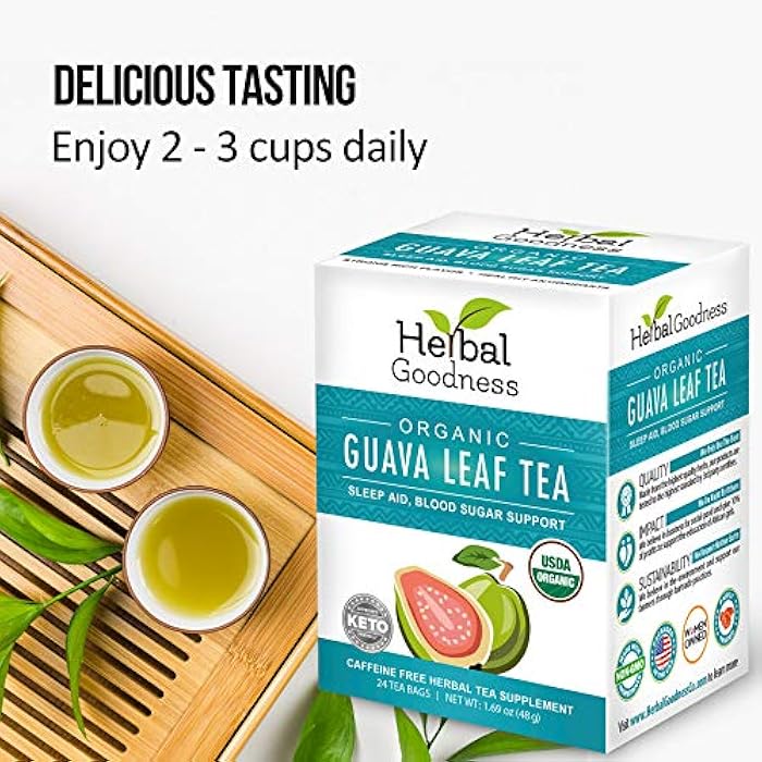 Herbal Goodness شاي أوراق الجوافة 24 كيس شاي - 100% شاي أوراق جوافة طبيعية عضوية - أوراق جوافة عضوية لدعم المناعة والهضم والاسترخاء | فوائد عشبية - Image 3