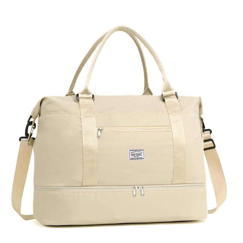 TANTOMI Travel Duffle Bag for Women Personal Item Travel Bag with Shoes Compartment Weekender Overnight Bag Carry On Duffle Bag Tote Gym Bag for Travel Sports Hospital Dance Beige - Image 2