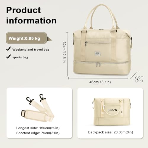 TANTOMI Travel Duffle Bag for Women Personal Item Travel Bag with Shoes Compartment Weekender Overnight Bag Carry On Duffle Bag Tote Gym Bag for Travel Sports Hospital Dance Beige - Image 3