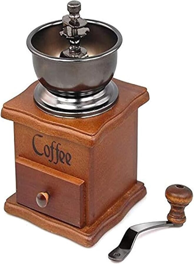 Spaceshoop Wooden Manual Coffee Grinder, Spice Hand Grinding Machine-Hand-crank Roller Burr Mill Coffee Machine (brown)